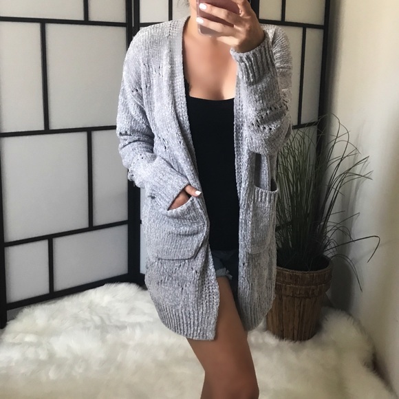 LAST 1️⃣ Gray Chenille Pocket Cardigan - Picture 4 of 6